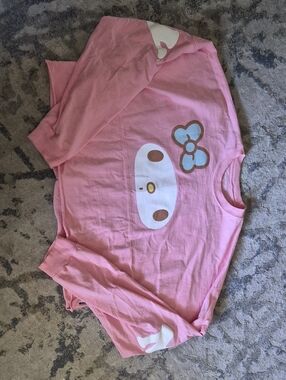 Sanrio Pink My Melody Face Crop Top with Bow Graphic